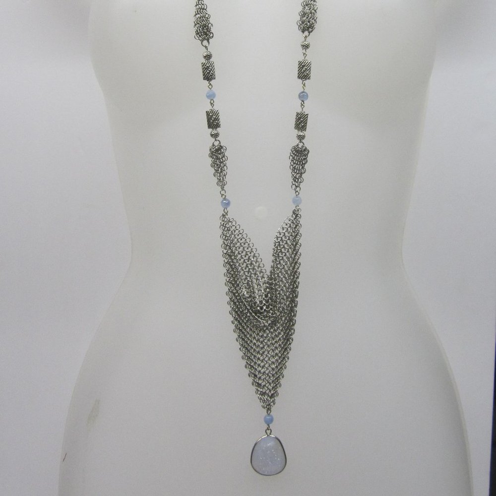 Ferrara Whiting and Davis Blue Druzy Agate Necklace